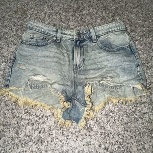 Refuge Faded Blue Distressed Denim Shorts